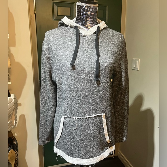BDG salt and pepper hoodie M kangaroo pocket raw hem - Picture 1 of 8